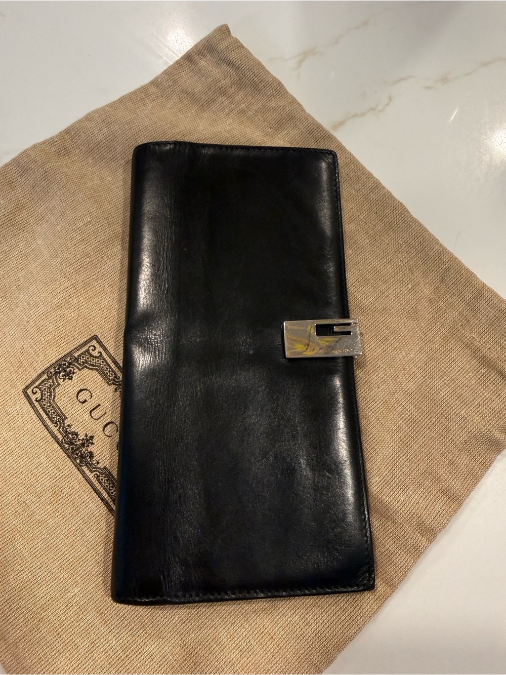 Gucci Black Leather Long Wallet with Silver-Tone Clasp - Picture 5 of 5